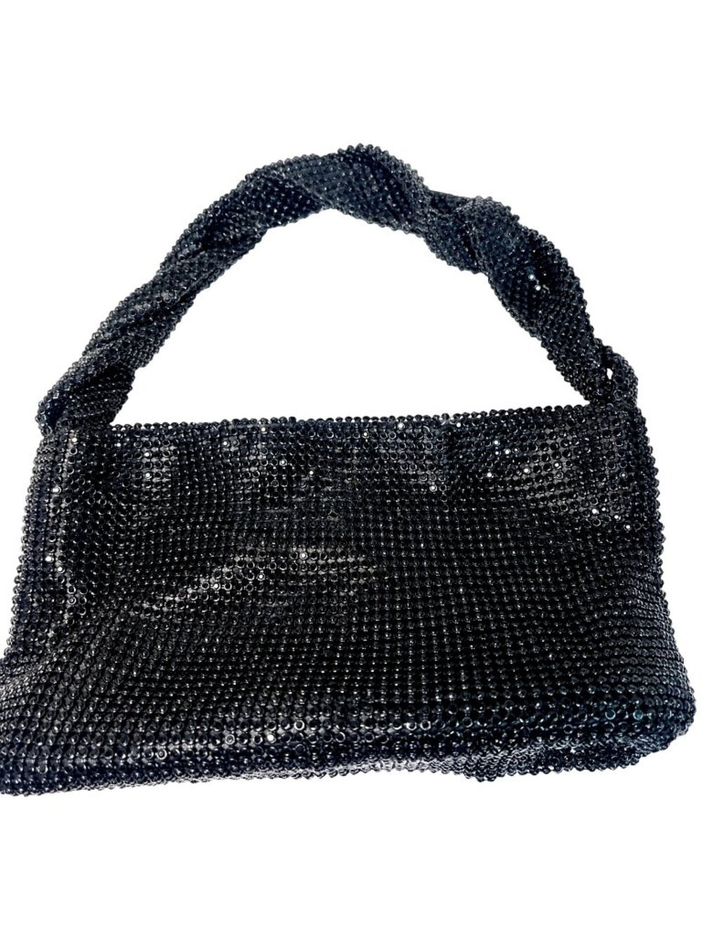 Black Crystal and Metal Evening Bag with Twisted Handle & Satin Lining